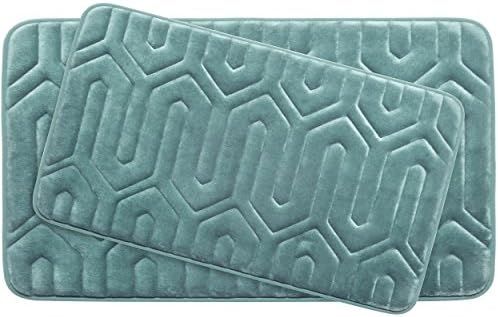 Bounce Comfort Extra Thick Memory Foam Bath Mat Set - Thea Premium Plush 2 Piece Set with BounceComfort Technology, 20 x 32 in. Marine Blue