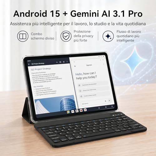 TABWEE Tablet with Keyboard and Stylus 18GB + 128GB (2TB TF) | Ideal for school and study, Android 15 tablet 10 inches, 6000 mAh, Gemini AI, 5G WiFi, GPS (4 year warranty)