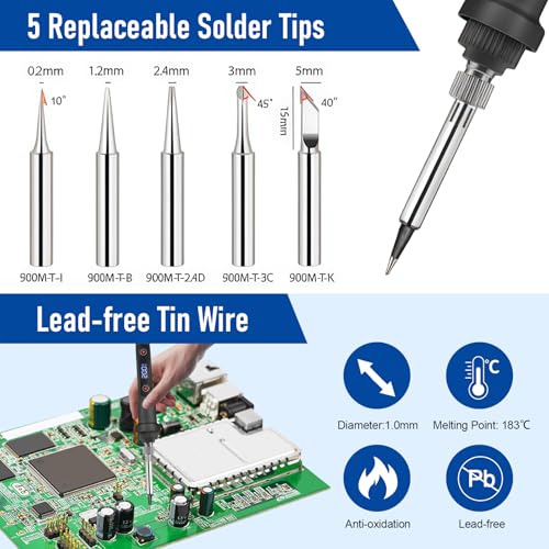 Tin Soldering Iron 80W Professional, 15 in 1 Kit with Adjustable Temperature 180-500°C, 5 Replacement Tips, On/Off Switch, for Soldering and Electronic Repair