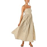 chouyatou Women's Striped Back Smocked Maxi Dress Sexy Spaghetti Strap Cut Out Flowy Swing Long Dress