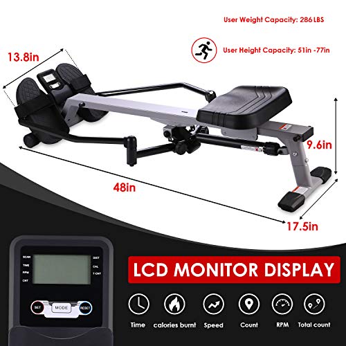 Hydraulic Rowing Machines,12 Levels Adjustable Resistance, Full Motion