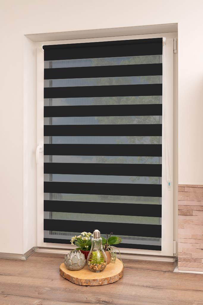 Khome Klemmfix Double Roller Blind, Polyester, Black, B50 x H200 cm