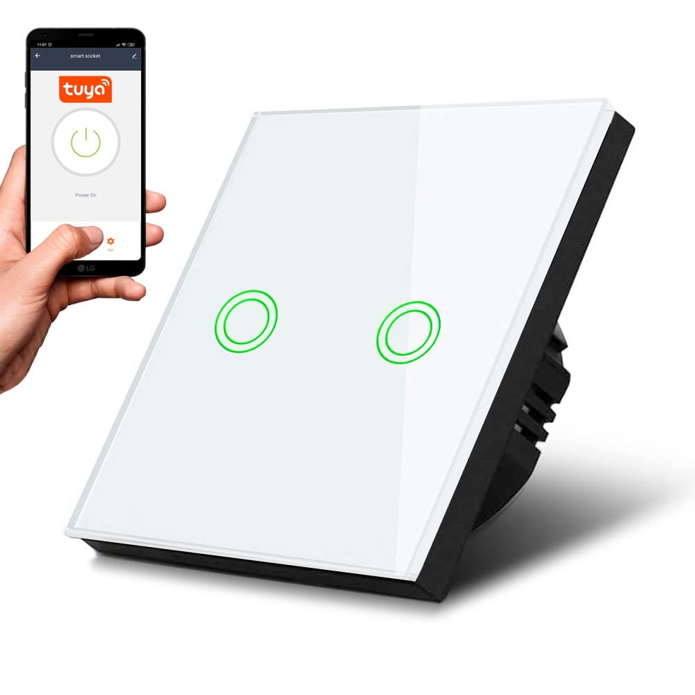 Maclean Smart WiFi 2-Fold Touch Light Switch Compatible With Tuya APP - Glass Wall Switch With Color Changing LED Backlight, Recessed (2-Fold Circle, White)