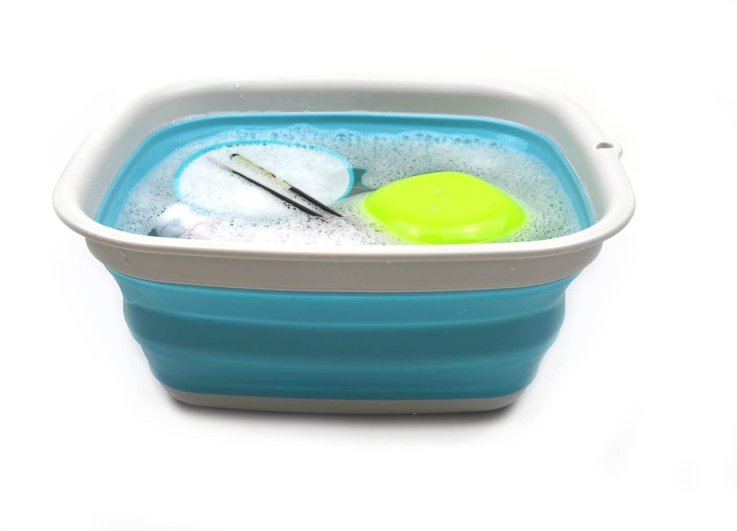 SAMMART 9.45L Collapsible Tub - Foldable Dish Tub - Portable Washing Basin - Space Saving Plastic Washtub (Bright Blue)