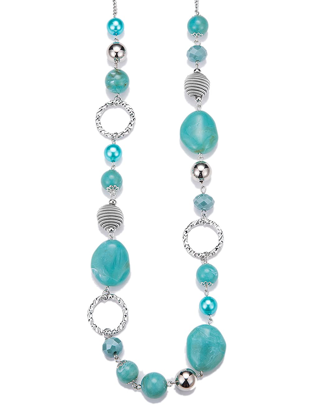 BULINLIN Long Beaded Silver Necklace for Her Crystal Bead Sweater Chain Fashion Jewelry Necklace Birthday Gifts for Women Mum(Turquoise) — image 1