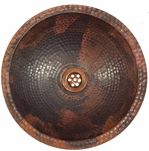 Egypt gift shops 12" Fire Patina SMALL Vanity Copper Bath Round Sink House Remodel - Thumbnail 2