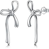 LINGBG JEWELRY Bow Earrings for Women 925 Sterling Silver Stud Earrings Dainty Minimalist Bowknot Earrings Simple Small Earrings