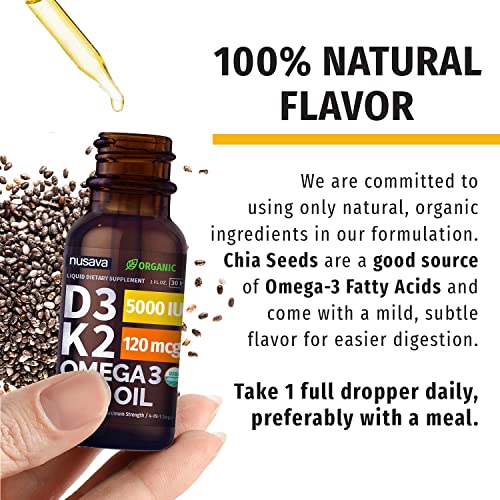 (2 Pack) Organic Vitamin D3 K2 Drops w MCT Oil Omega 3, 5000 IU