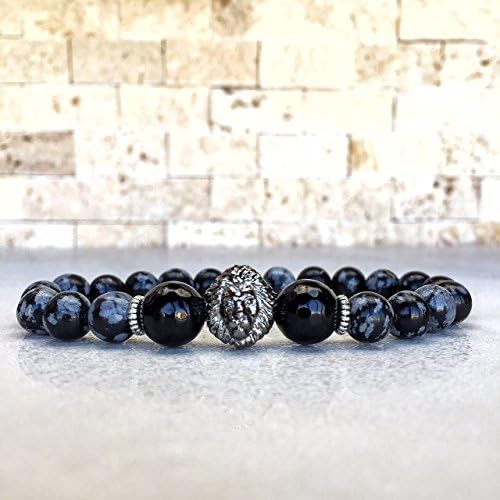 MENS GUNMETAL LION OBSIDIAN BRACELET