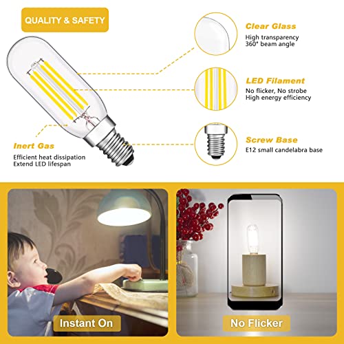 TOKCON 12 Volt LED Candelabra Bulbs T8 E12 Light Bulb 40 Watt Daylight