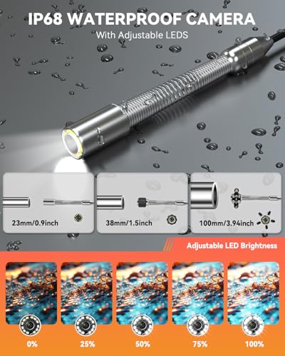 Caméra Inspection Canalisation 9'' Écran IPS, Caméra Égout Auto-Nivelante avec Compteur de Distance, HD 1080P Endoscope Tuyau avec Enregistrement Vidéo & Audio, Carte de 32 Go (9''-23MM/100FT)