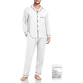 YOPUGEE Men Modal Pajama Set Long Sleeve Pjs Button Down Sleepwear Soft Comfy Loungewear Sets 2 Piece Nightwear S-3XL