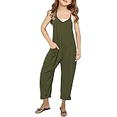 Cnkwei Girls' Casual Sleeveless Jumpsuits Spaghetti Strap Loose Romper Long Pants with Pockets