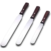 Straight Icing Spatula Stainless Steel Baking Set of 6", 8" &amp; 10" Wooden Handle Cake Decorating Frosting Spatulas