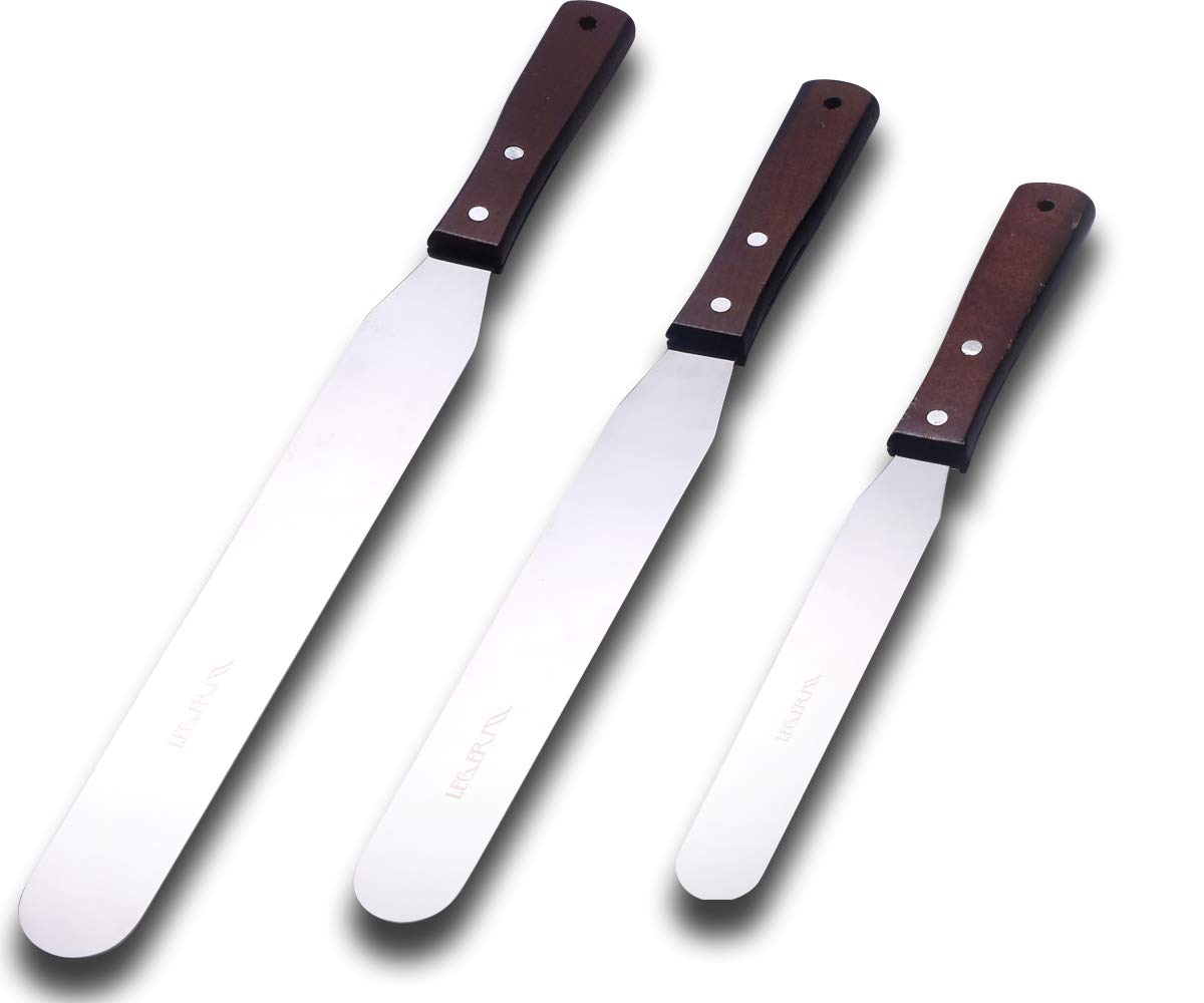 LEGERM Straight Spatula Set of 3 Palette Knife Cake Frosting Spatulas - 6" 8" 10" Baking Icing Knife,Palette Knife with Non-Slip Handle for Frosting Pastries