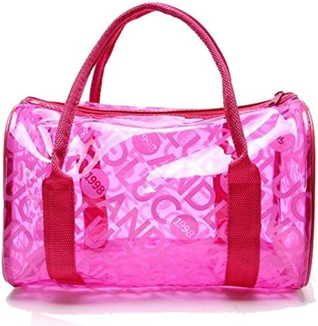Lucky Will Ladies Girls Jelly Transparent PVC Beach Handbag Waterproof Swimming Cosmetic Storage Tote Bag Hot Pink