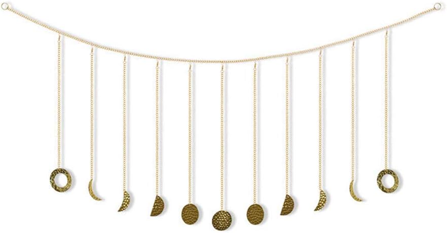 Moon Phases Wall Art Moon Decor Wall Decorations Boho Accents Wall Decor Moon Phase Wall Hanging Bohemian Decor for Bedroom, Home, Living Room, Apartment or Dorm (Gold Metal, 7910 INCH) (11, Moon)