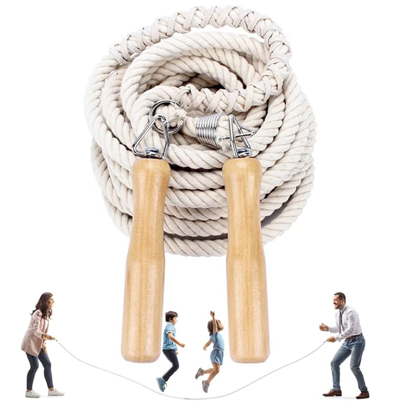 LeapBeast Groups Rope Skipping, Multiplayer rope skipping Best Team Long Jump Rope with Wooden Handle for School Sport and Outdoor Activity 5Meters -7Meters -10Meter (A Mod. - Beige, 7M)