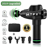 MTFY Massage Gun, Handheld Deep Tissue Muscle Massager for Muscle Pain Relief/Recovery Cordless Percussion Massager for Muscles, Neck, Back, Leg, Shoulder with 20 Adjustable Speed, 4 Massage Head