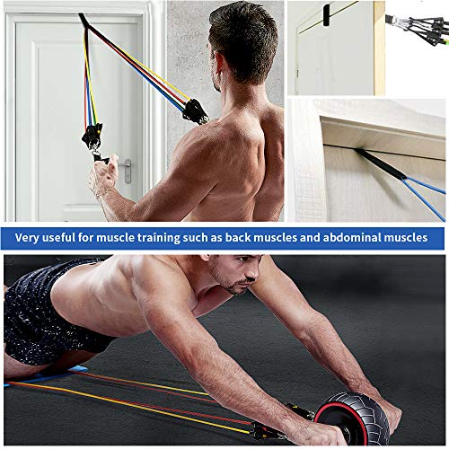LOBKIN 11 Pack Resistance Exercise Bands Set,Including 5 Stackable Exercise Bands with Door Anchor,2 Foam Handle,2 Metal Foot Ring and Carrying Case for Home Fitness, Stretching, Strength Training