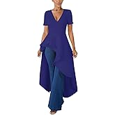 Lrady Womens V Neck Short Sleeve High Low Cocktail Party Dresses Peplum Tunic Tops Shirt Dress