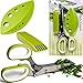 Herb Scissors Stripping Multipurpose Tool - Salad Cutter Herbs Stripper Shears Stainless Steel 5 Blade Gadget Fringe Chef Scissor Shear with Cleaning Brush Fun Kitchen Gadgets Tools Best Gift Idea
