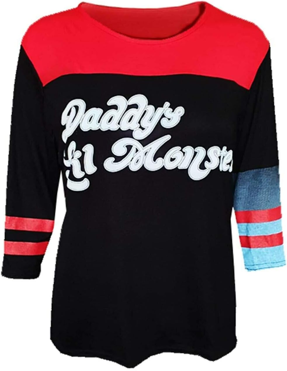 Women's Harley Quinn Costume Fancy Dress T-Shirt Short Crop Top Halloween Suicide Squad 8-22