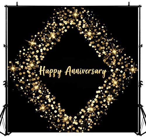 Sensfun 写真撮影用背景幕 大人用 女の子 誕生日パーティー バナー ブラックとゴールド キラキラ輝く輝くフォトスタジオブース 背景 撮影用 8フィートx8フィート