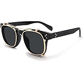 Technigadgets Yael Clip-On Polarized Sunglasses Mens Vintage Round Sun Glasses Outdoor Fashion Eyewear For Driving Fishing Biking UV Protection Mens Gift Black/Black