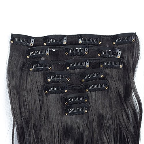 7Pcs/Set Clip in Hair Extensions 20Inch Long Wavy Natural Color Heat Resistant Synthetic Hairpiece Gifts for Girl Lady Women (1B#)
