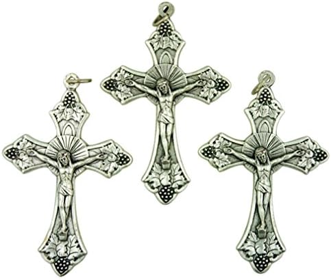 Lot of 3 Silver Plate Cross 2 Inch Crucifix Pendant with Grapes and Wheat Design