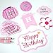 Pink Happy Birthday Party Decorations - Supplies Set for Girl & Kids - Adult Women - Includes Happy Birthday Banner with White Letters , Garlands , Paper Fans , Centerpieces , Wall Cutouts