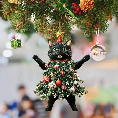 Christmas Tree Cat Ornaments, Acrylic Cute Cat Shaped Christmas Decorations, Hanging Xmas Tree Ornaments for Home, Party, Keychains, Bags, Car Rearview Mirrors, Backpacks (A)