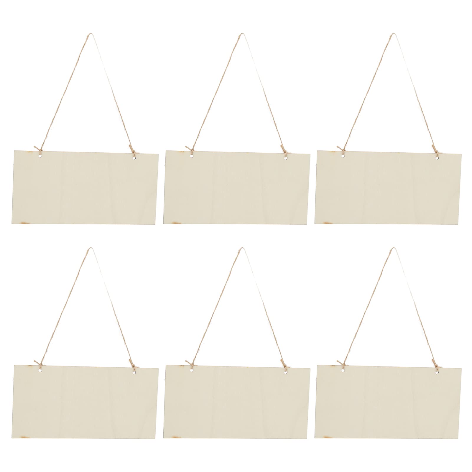 6pcs Unfinished Wood Hanging Sign Blank Wood Plaque with Rope 7.9x3.9in for DIY Wooden Projects Craft Decor