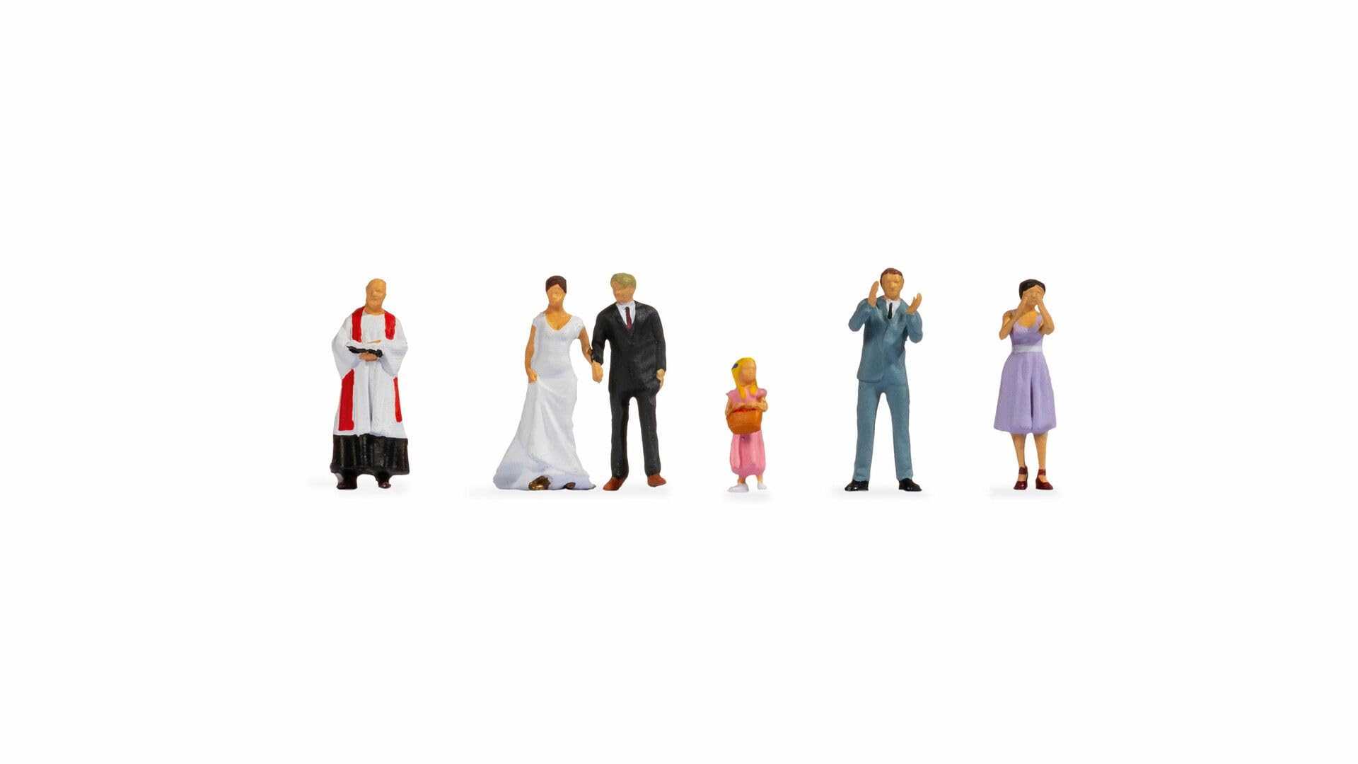 Noch Wedding Couple Figurines Set, Hand-Coloured, 6 Plastic Figures for Dioramas TT 1:120