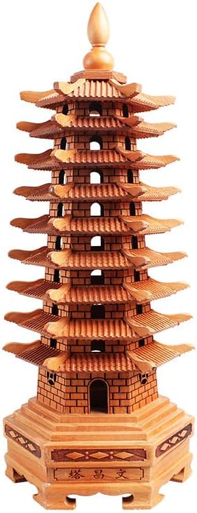 Tree Stands - QianKao 精雕桃木文昌塔 九层十三层桃木文昌塔精致雕刻书房办公室摆件(桃木文昌塔9层 高23.5cm)