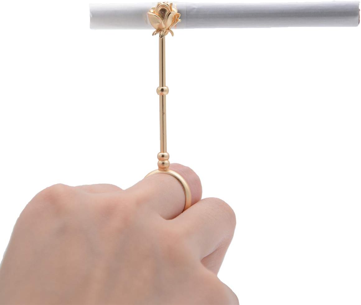 PYK™Cigarette Holder for Women,Special Rose Ring.Keep Your Fingers Away from The Smoke.Cigarette Holder Ring.E Cigarettes for Smokin,Blunt Holder. (Gold)