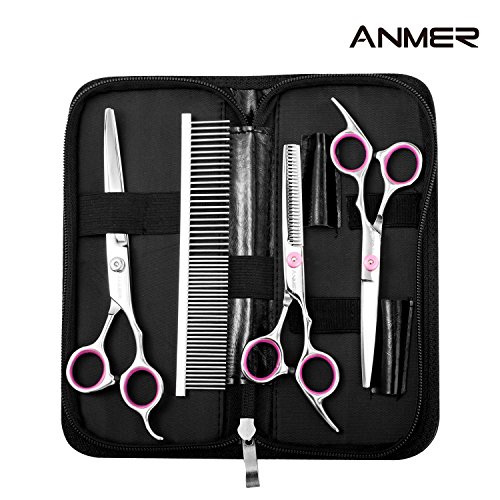 ANMER-Pet-Grooming-Scissors-Kits4-pairs-For-Body-Face-Ear-Nose-Paw-for-Small-Medium-Large-Dogs-and-Cats-Sharp-and-Strong-Stainless-Steel-Blade-without-Harmful-to-Dogs-and-Cats