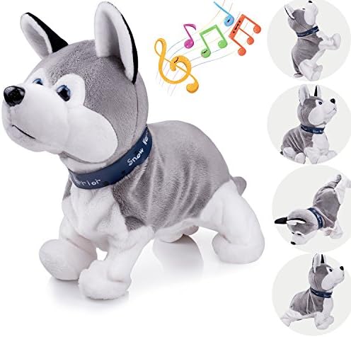 Marsjoy Interactive Puppy Plush Animated Walking Pet Electronic Dog Cute Robot Dog Baby Toys Sound Control Plush Husky Stuffed Animal Dog Toy Toddler kids Girl Toys Tumbling, Clapping hands, Bowing