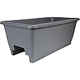 The HC Companies Deck Railing Planter Box w/Removable Drain Plugs - Lightweight & Weatherproof Plastic Flower Box - Balcony Planters for Railing and Fence (24”, Warm Gray)