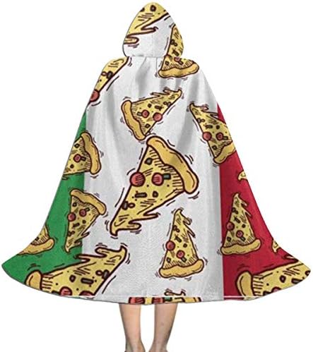 Ywan781jie Pizza Slice Italy Flag Italian Food Halloween Costumes Witch Wizard Cloak with Hat Kids Wizard Cape Child's Costume Party Cosplay Cape Role Play Dress Up for Kids Boys Girls