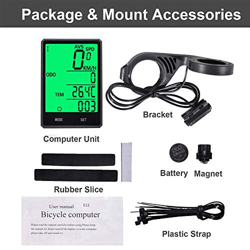 Bike Computer,Bicycle Wired Computer Speedometer and Odometer Waterproof with Backlight Large LCD Display, Tracking Distance AVS Speed Time Two Bicycle Using for Outdoor Cycling,Multi Function - Thumbnail 6