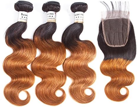 T1B 30 BLONDE OMBRE BODY WAVE Hair Bundles With Lace Closure, Ombre Hair Extensions Bundles, Human Ombre Hair Bundles, Ombre Weave Human Hair Bundles Body Wave, Bouncy Smooth ( 18 20 20 +14)