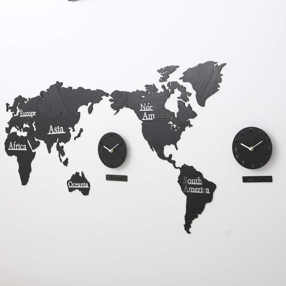 zenggp World Map Wall Clock Wooden Wall Charts Wall Hangings For Living Room/office,C+1.37M