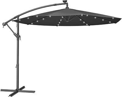 SONGMICS Cantilever Garden Parasol Umbrella 3m with Base Grey GPU118G01V1