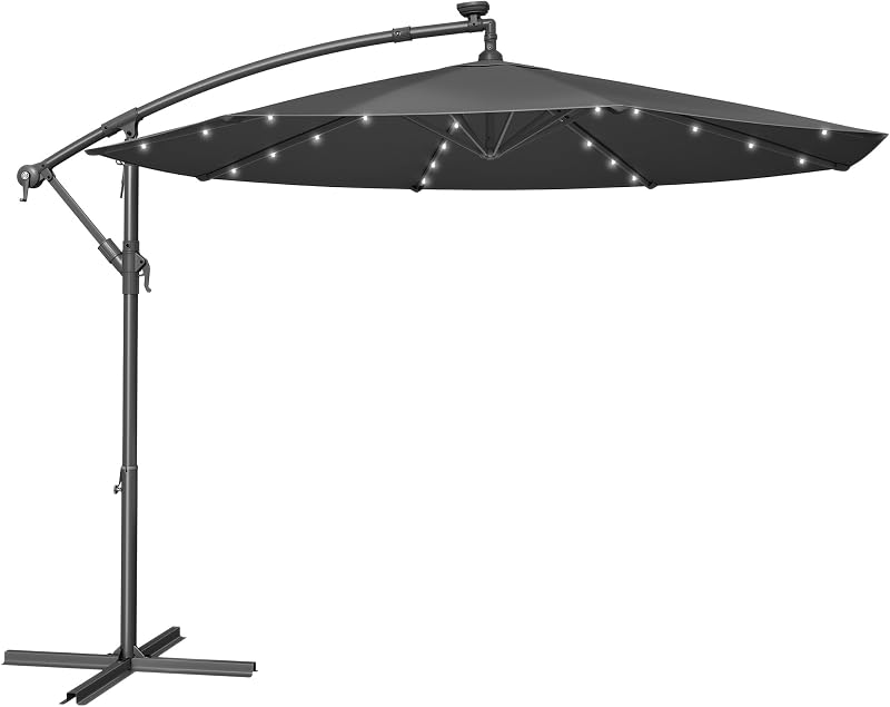 SONGMICS Cantilever Garden Parasol Umbrella 3m with Base Grey GPU118G01V1
