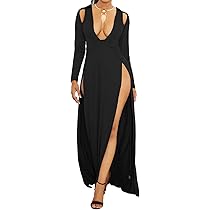 High Slit Plunging V Neck Long Sleeve 