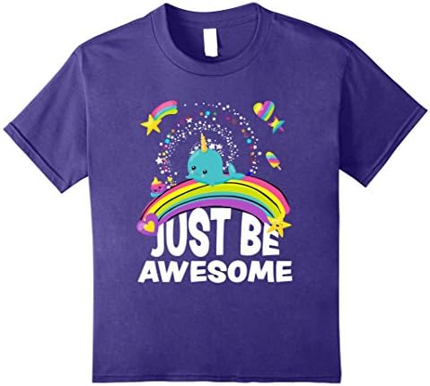 Kids Funny Unicorn Gift Just Be Awesome Narwhal Graphic T-Shirt 12 Purple