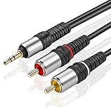 TNP Gold Plated 3.5mm to RCA Audio Cable (10 Feet) Bi-Directional Male to Male Converter AUX Auxiliary Headphone Jack Plug Y Adapter Splitter to Left/Right Stereo 2RCA Connector Wire Cord