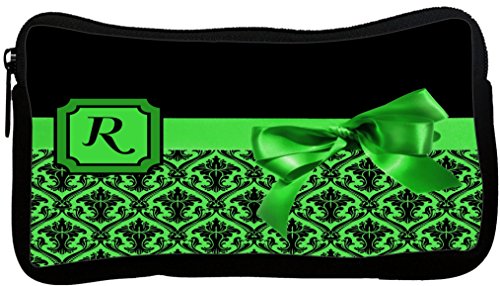 Rikki Knight Letter R Green Monogram Damask Bow Neoprene Pencil Case (dky-Neo-p…